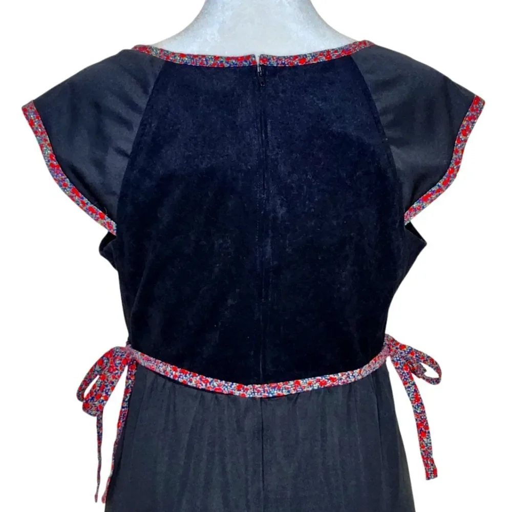 Vintage 70s Jody T California Floral Bib Black Tiered Midi Dress 9 Western Boho